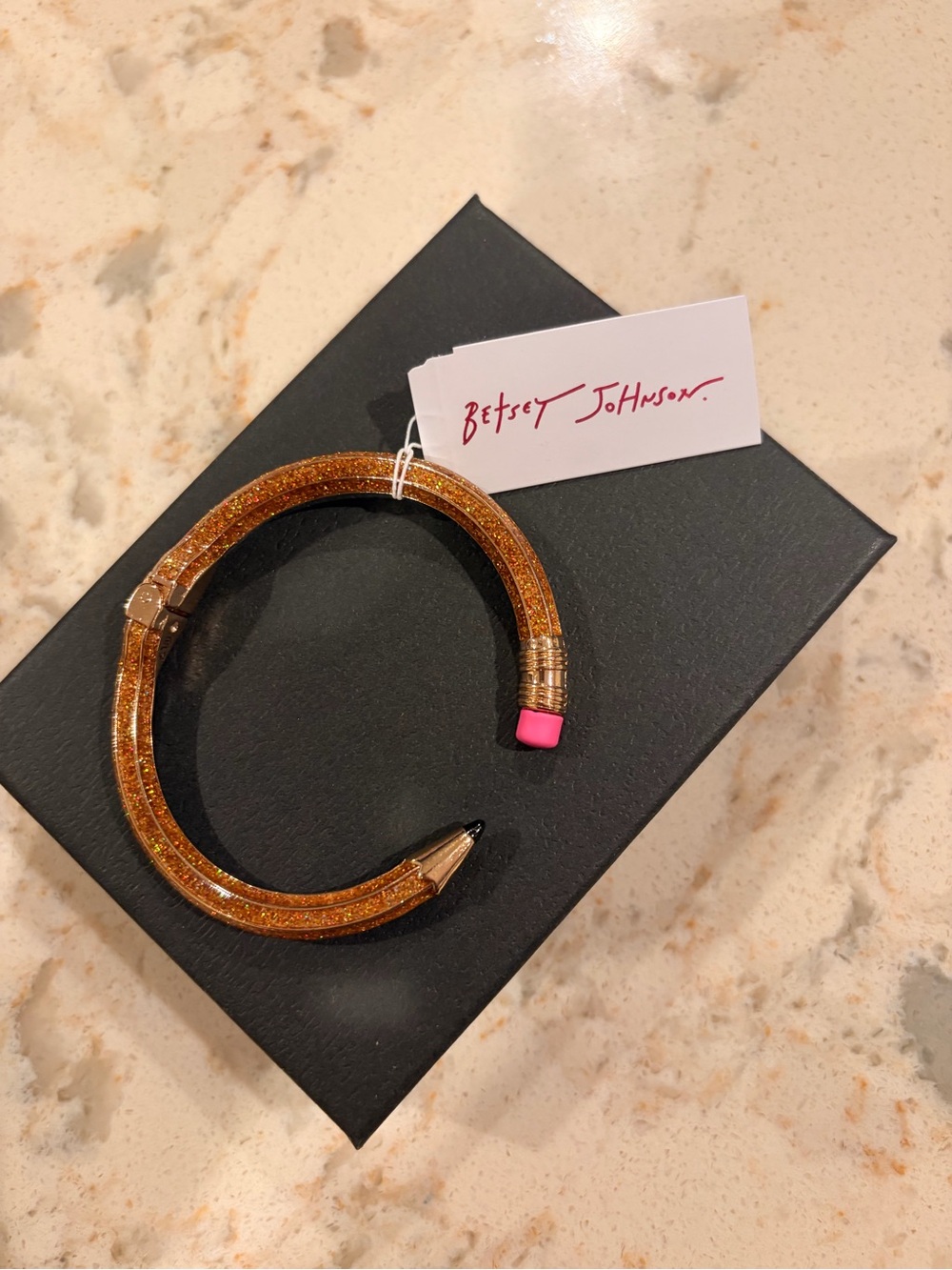 Betsey Johnson Gold Glitter Pencil Bangle with Pink Eraser Tip